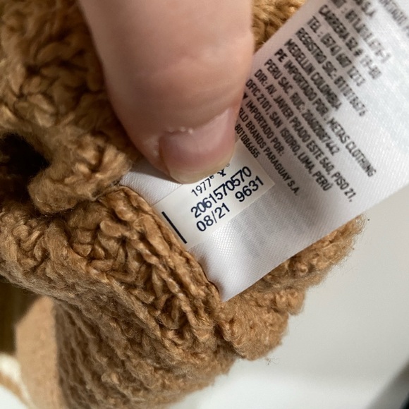 AE Heritage Cozy Sweater in Tan with White Stripes Crop Length Size Large - Picture 5 of 8